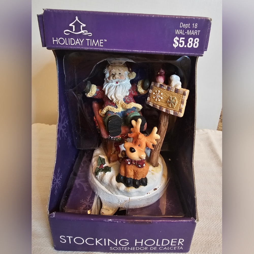 Holiday Time Stocking Holder 5" Tall - Santa and Reindeer
